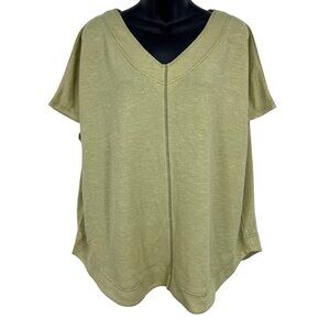 Heyson Women Tunic Top Blouse Size Medium M Green V-Neck Stretch Boxy New